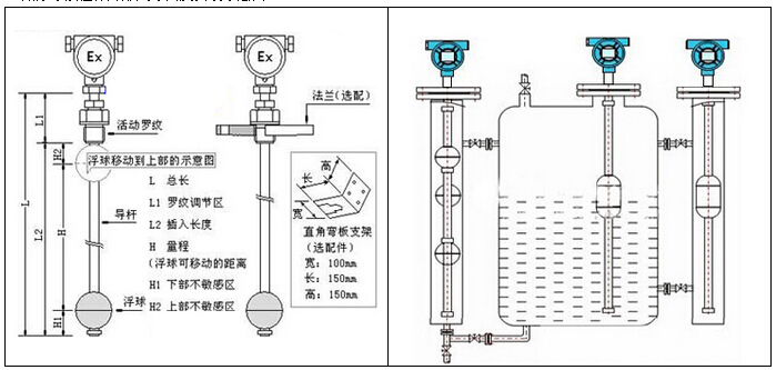 浮球液位計的尺寸與安裝圖